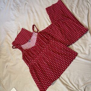 Kathryn Womans Large Pajama Set Cropped Pants & Cami Top Red Polka Dots Lounge